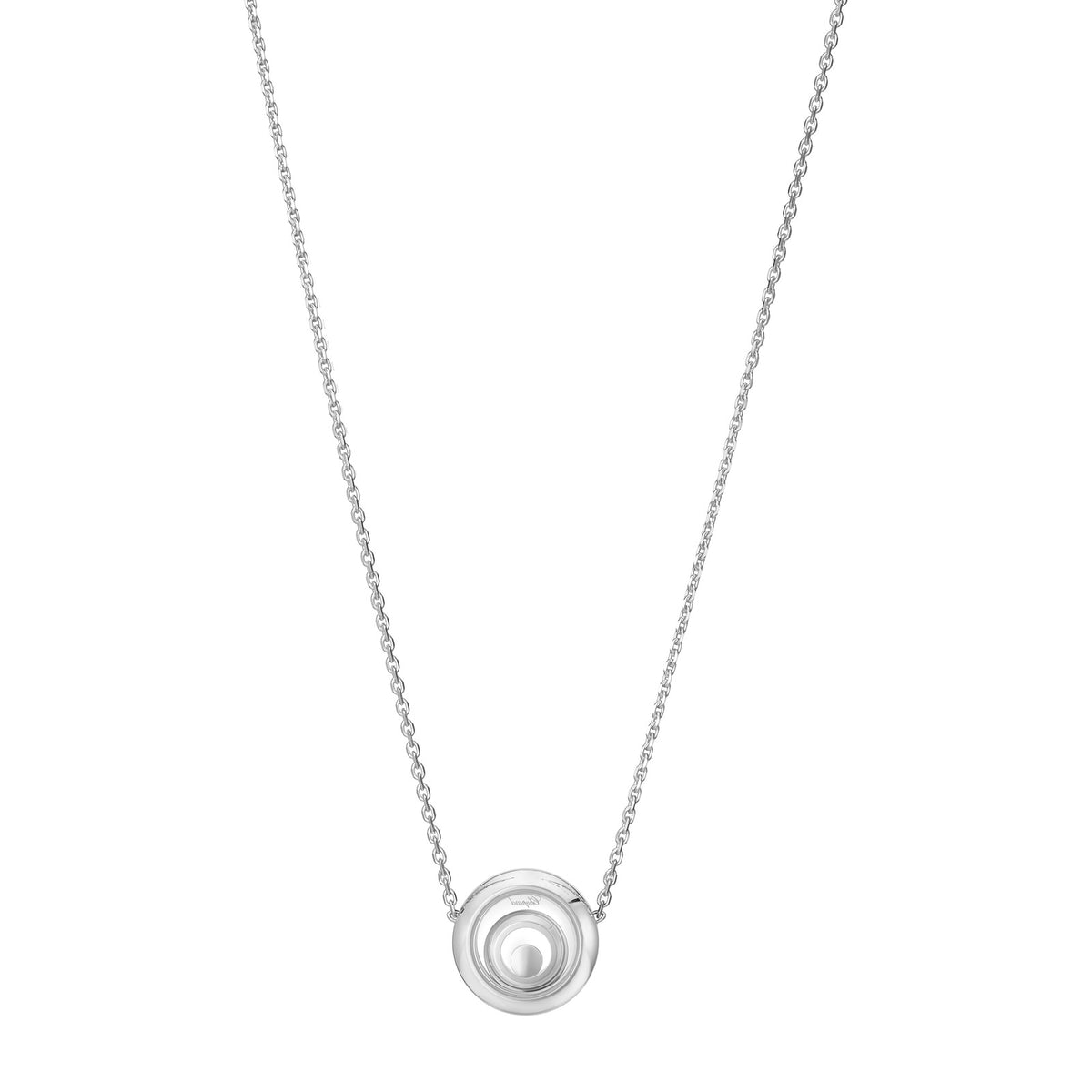 Chopard Happy Diamonds necklace in 18k ethical white gold with moving diamonds view 4