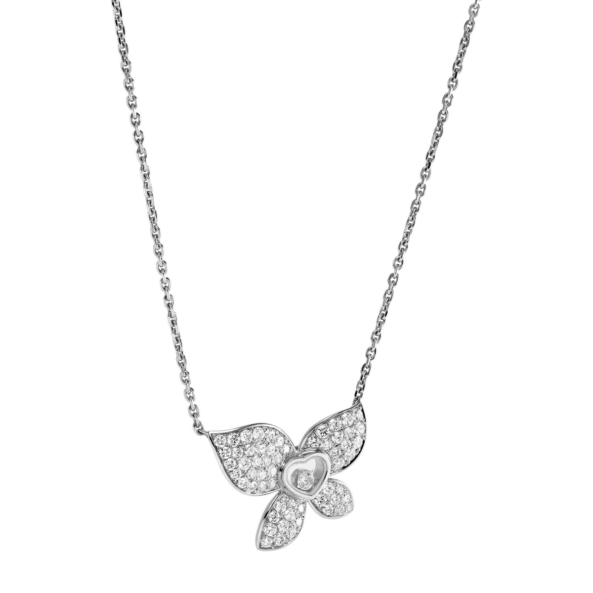 Chopard Happy Diamonds necklace in 18k ethical white gold with moving diamonds view 2