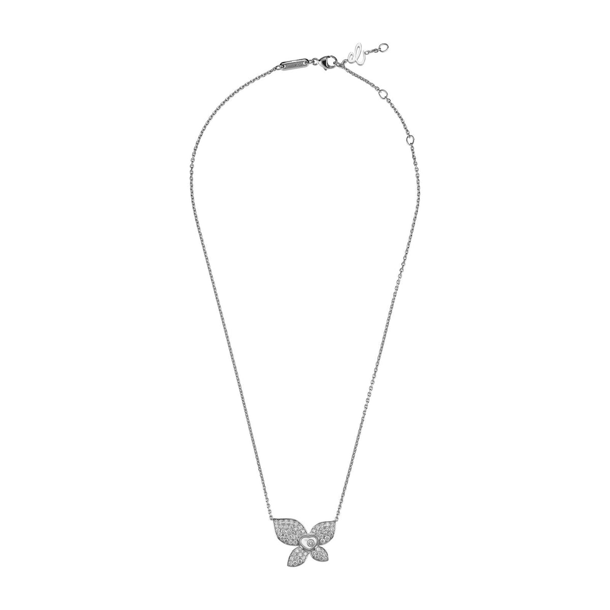Chopard Happy Diamonds necklace in 18k ethical white gold with moving diamonds view 3
