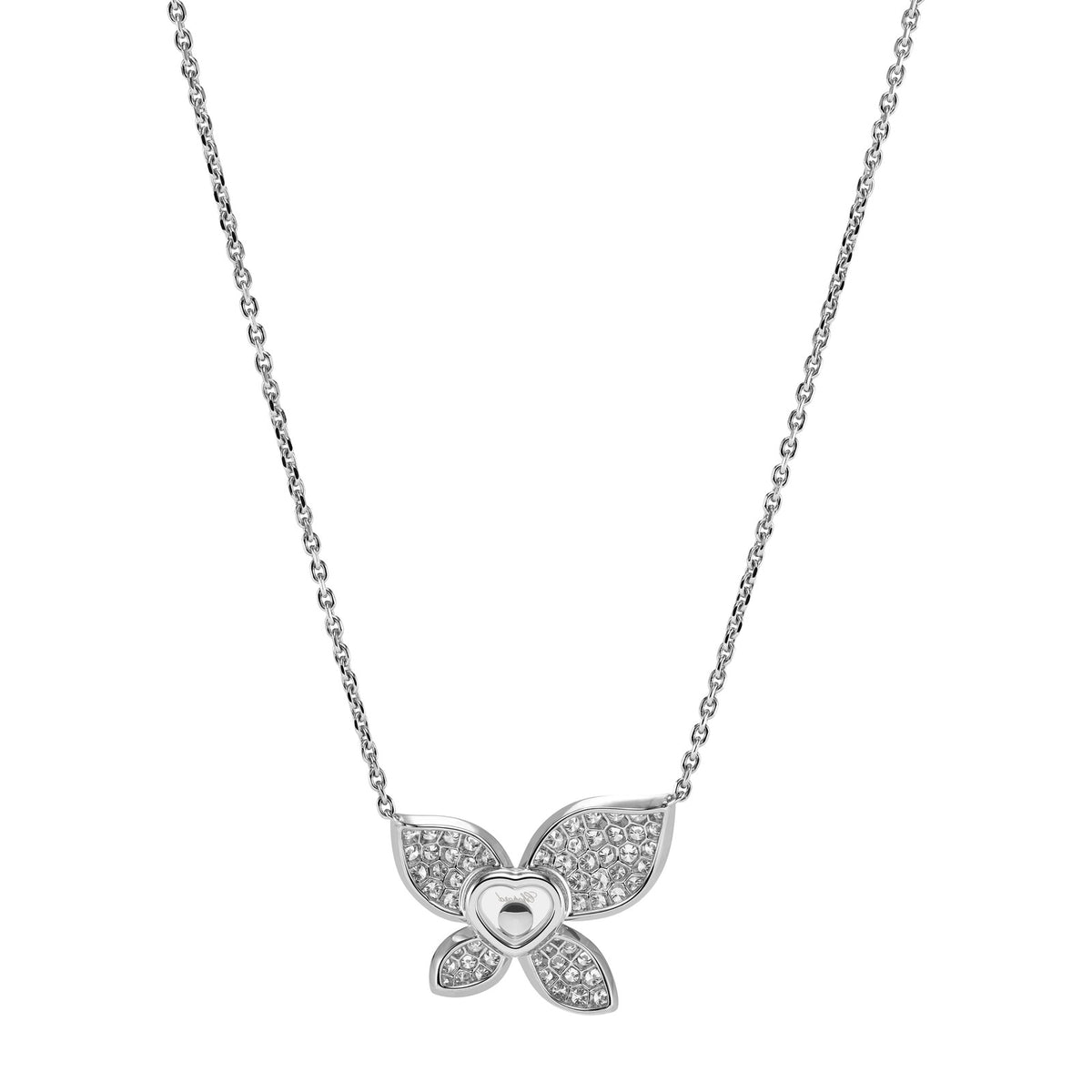 Chopard Happy Diamonds necklace in 18k ethical white gold with moving diamonds view 4