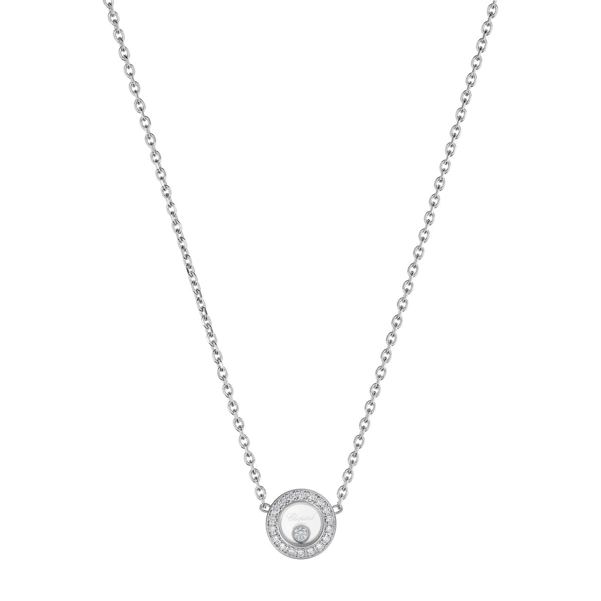 Chopard Happy Diamonds necklace in 18k ethical white gold with moving diamonds