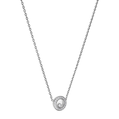 Chopard Happy Diamonds necklace in 18k ethical white gold with moving diamonds view 2