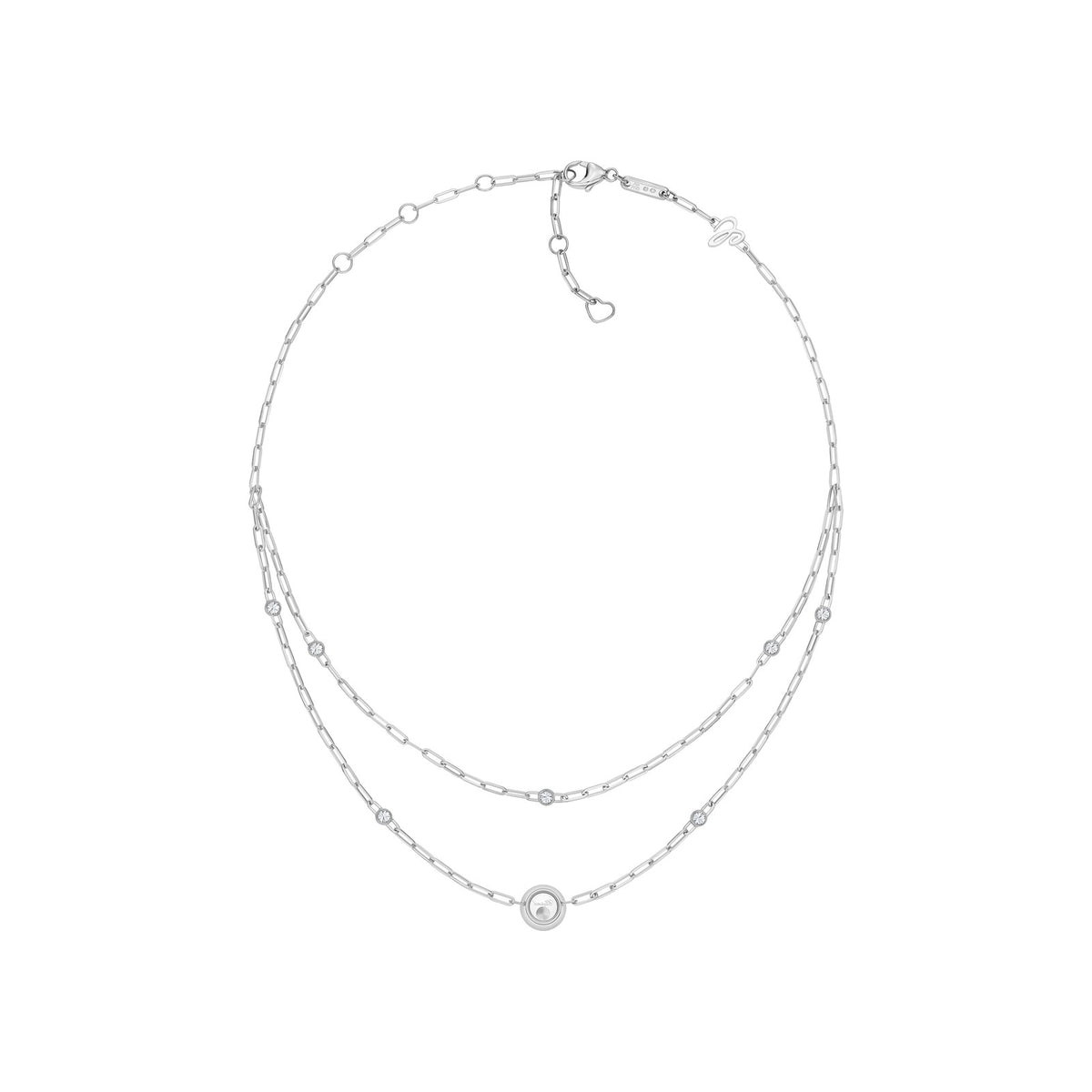 Chopard Happy Diamonds necklace in 18k ethical white gold with moving diamonds view 3