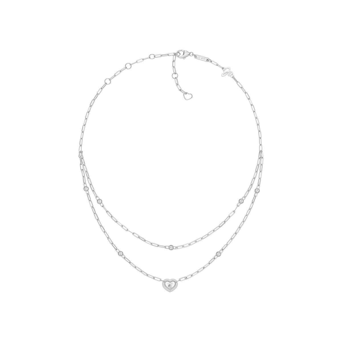 Chopard Happy Diamonds necklace in 18k ethical white gold with moving diamonds view 3
