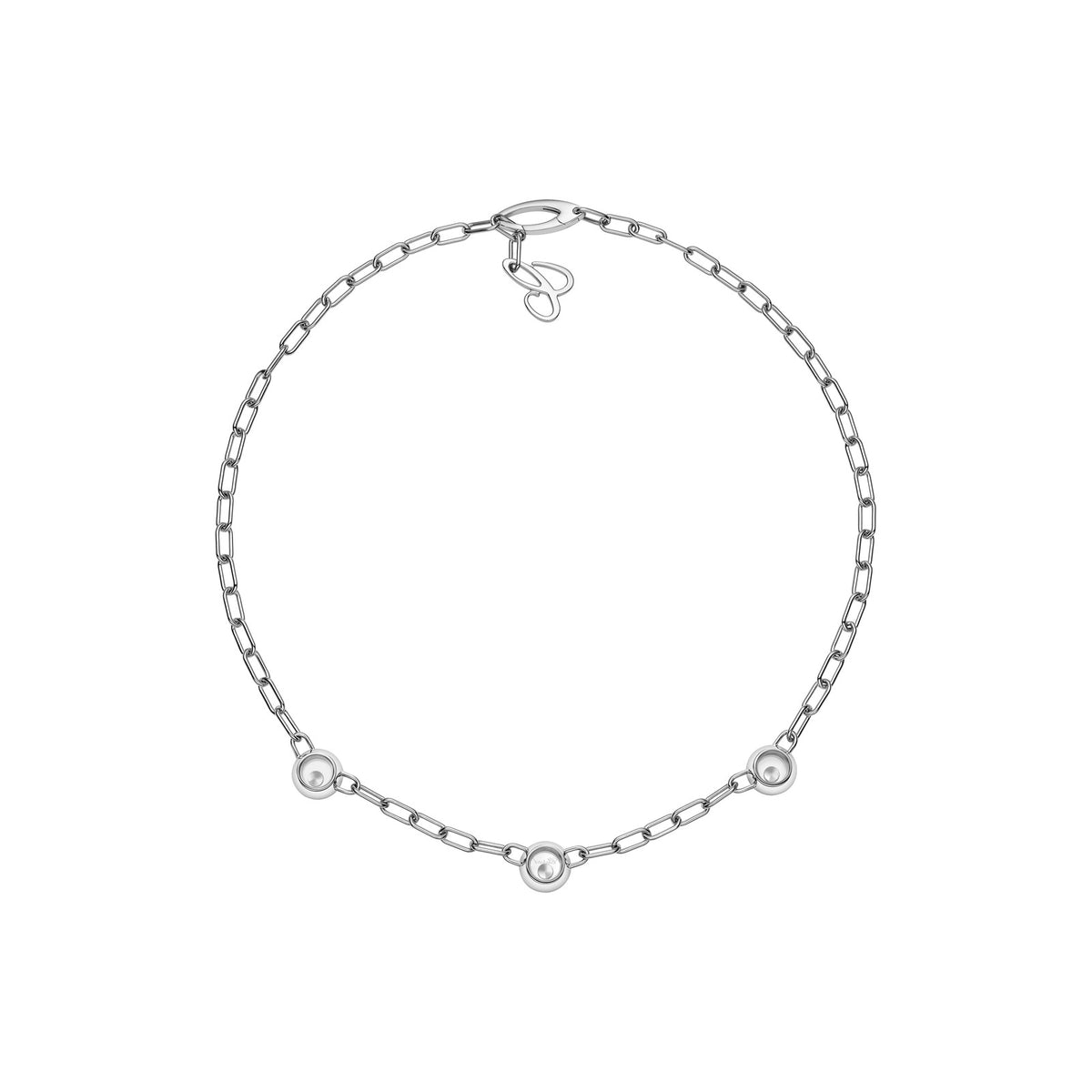 Chopard Happy Diamonds necklace in 18k ethical white gold with moving diamonds view 3