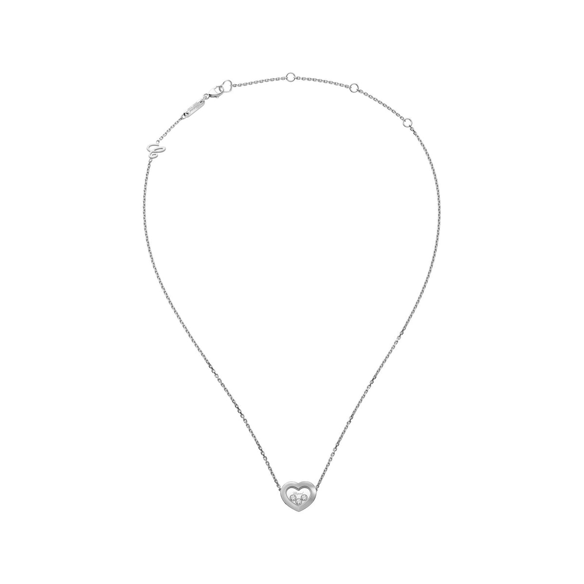 Chopard Happy Diamonds necklace in 18k ethical white gold with moving diamonds view 3