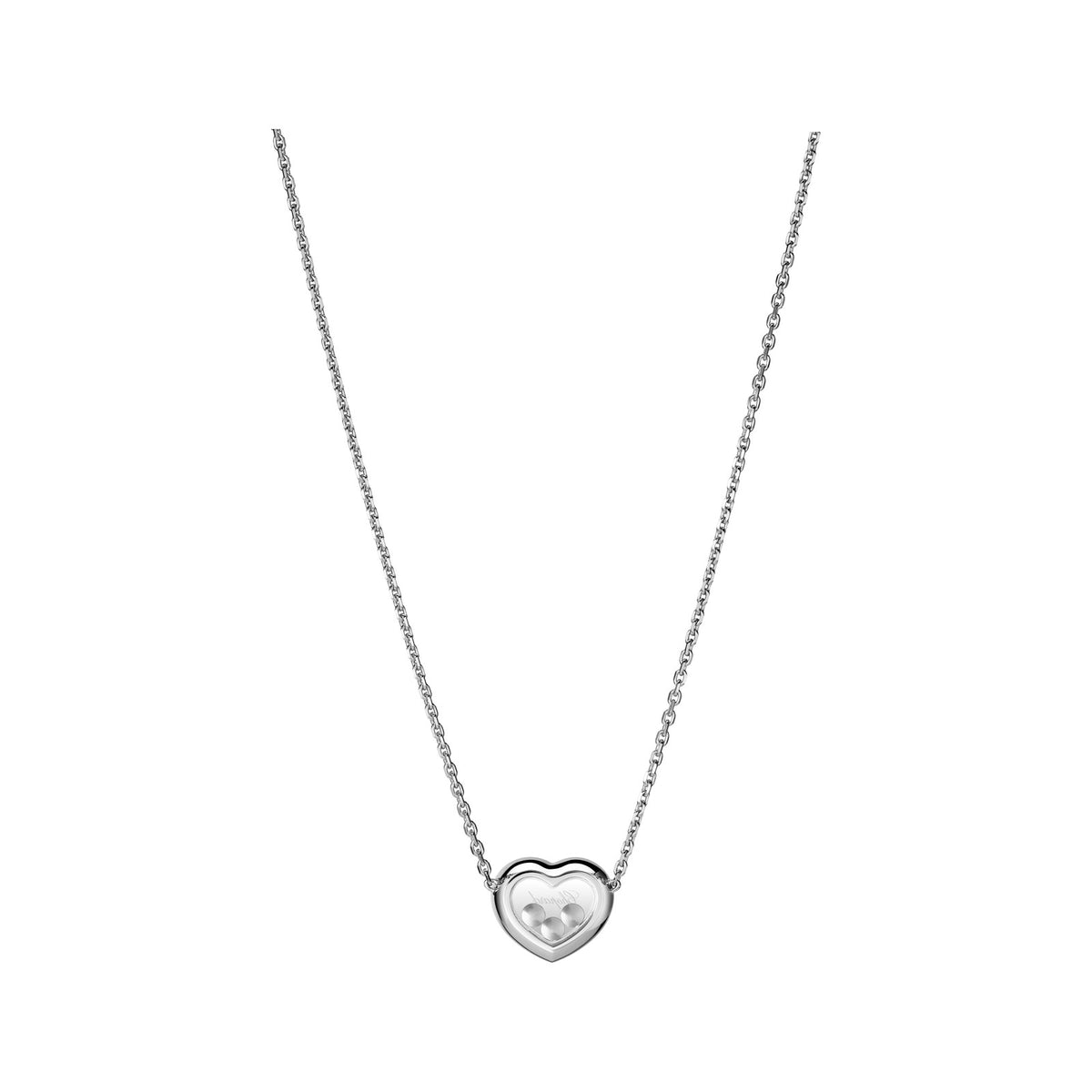 Chopard Happy Diamonds necklace in 18k ethical white gold with moving diamonds view 4