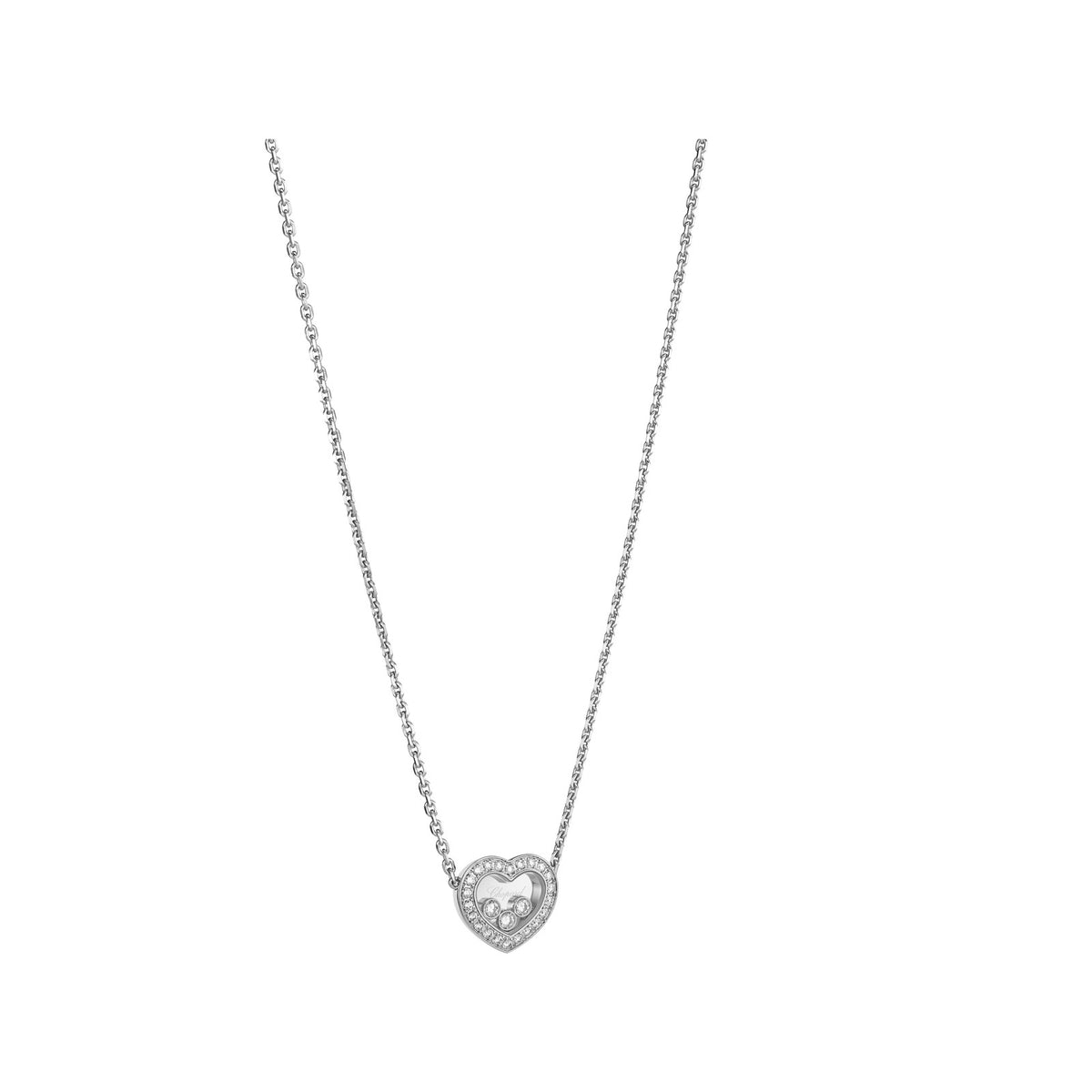 Chopard Happy Diamonds necklace in 18k ethical white gold with moving diamonds view 2