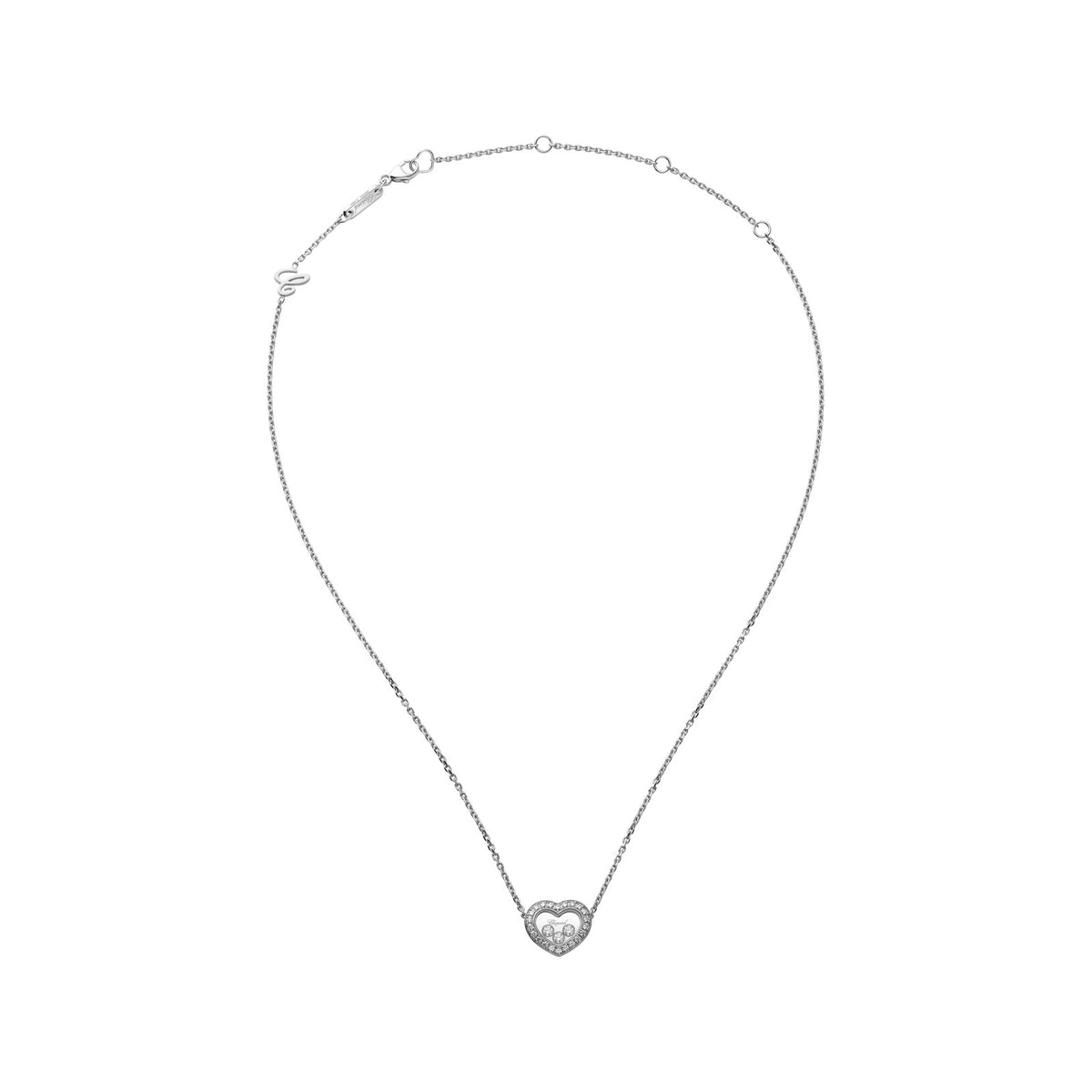 Chopard Happy Diamonds necklace in 18k ethical white gold with moving diamonds view 3