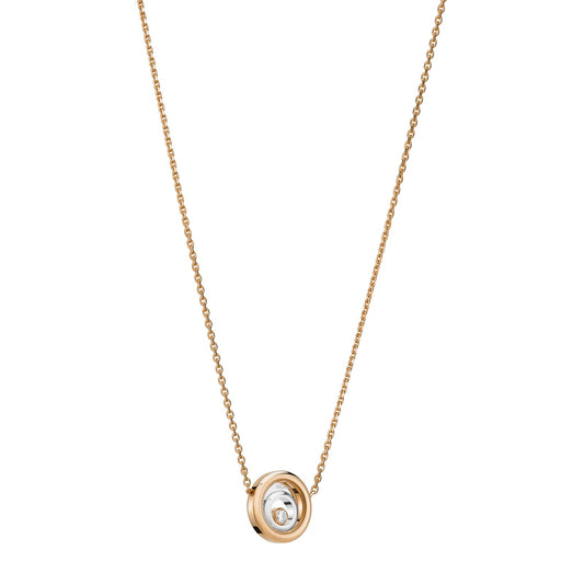 Chopard Happy Diamonds necklace in 18k ethical white and rose gold with moving diamonds view 2