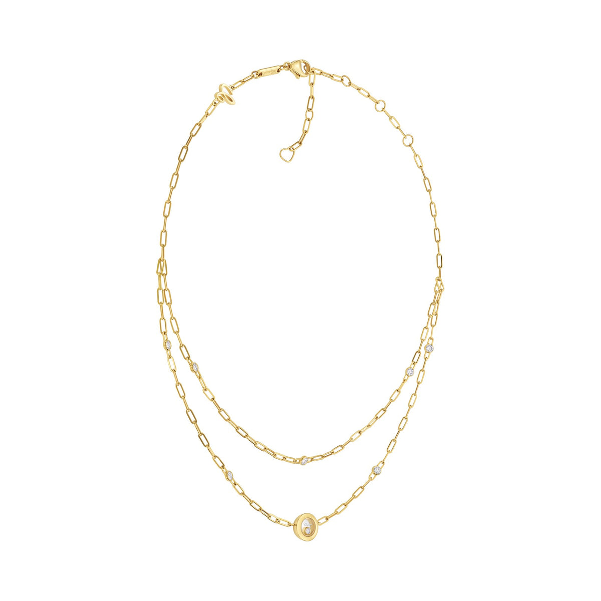 Chopard Happy Diamonds necklace in 18k ethical yellow gold with moving diamonds view 2