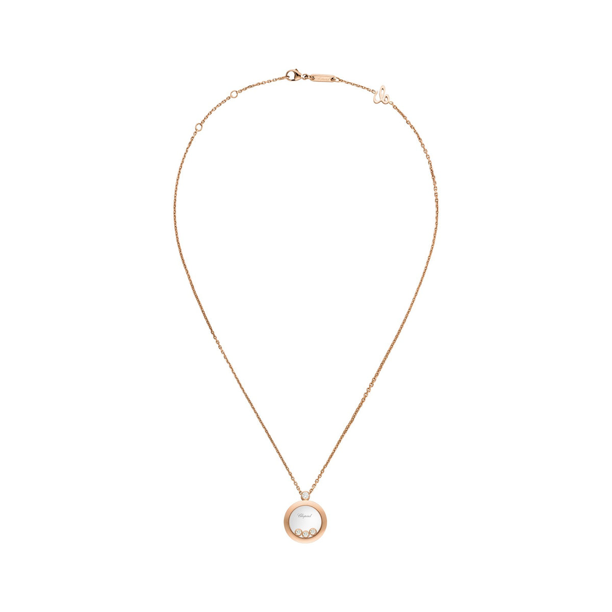 Chopard Happy Diamonds pendant in 18k ethical rose gold with moving diamonds view 3