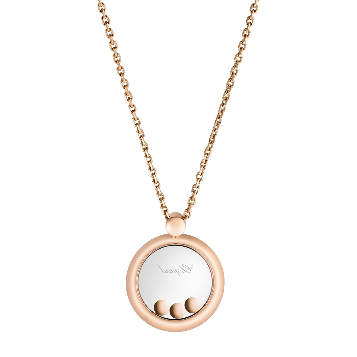Chopard Happy Diamonds pendant in 18k ethical rose gold with moving diamonds view 4