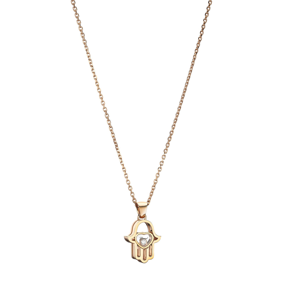 Chopard Happy Diamonds pendant in 18k ethical rose gold with moving diamonds view 2