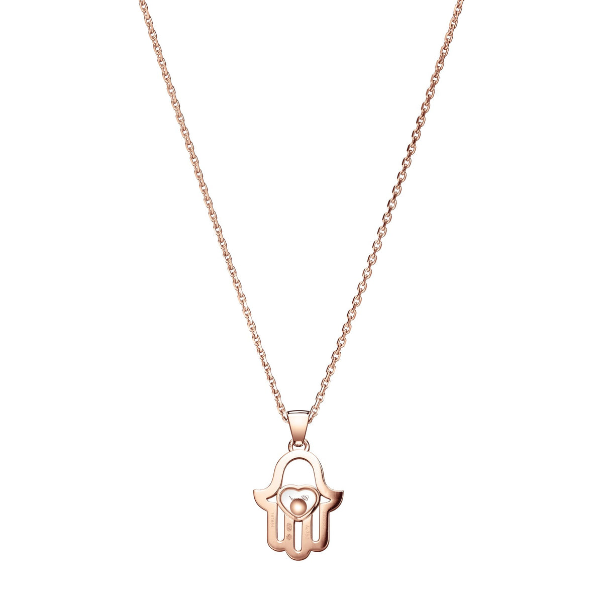 Chopard Happy Diamonds pendant in 18k ethical rose gold with moving diamonds view 4