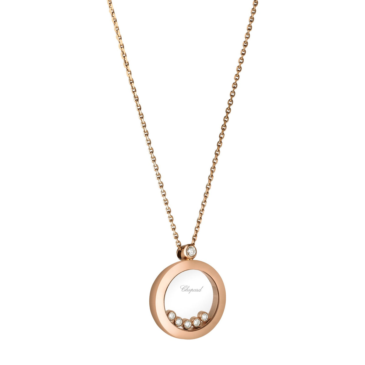 Chopard Happy Diamonds pendant in 18k ethical rose gold with moving diamonds, view 2