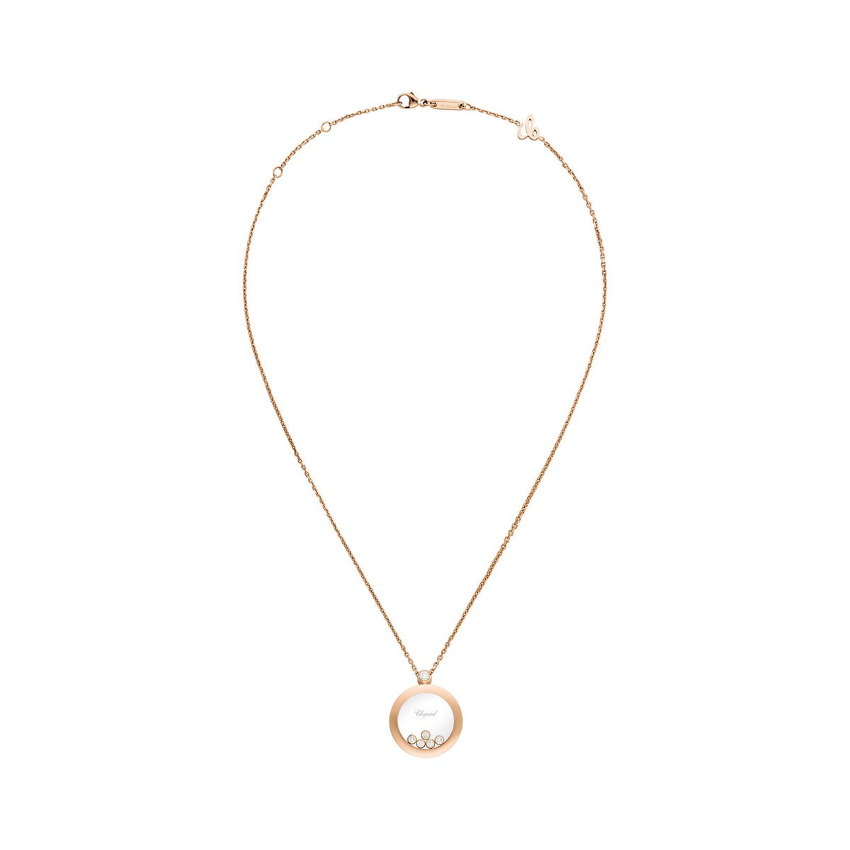 Chopard Happy Diamonds pendant in 18k ethical rose gold with moving diamonds, view 3