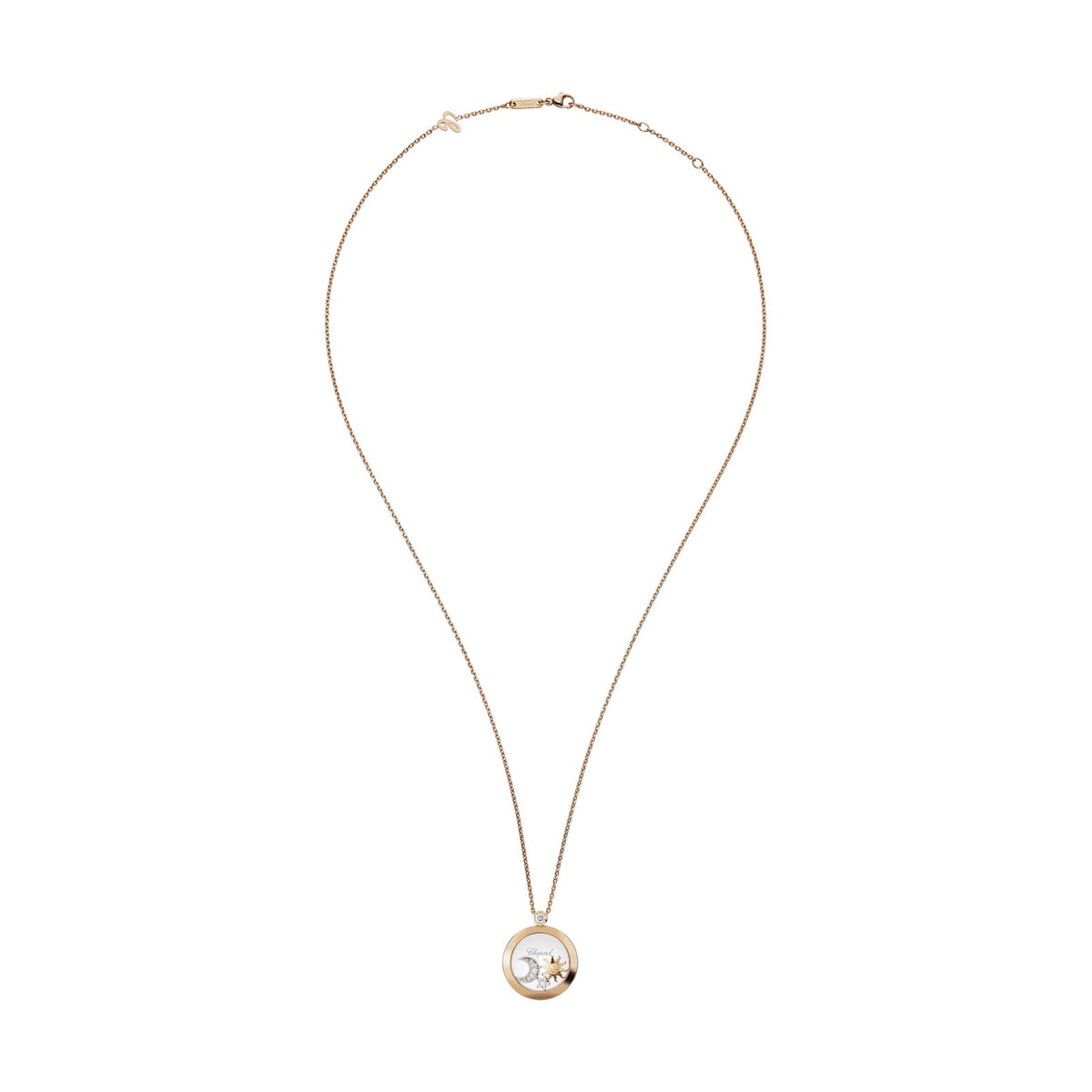 Chopard Happy Diamonds pendant in 18k ethical rose gold with moving diamonds, view 3