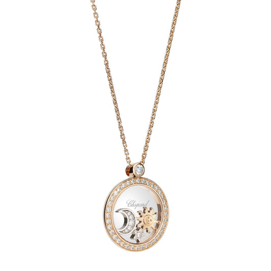 Chopard Happy Diamonds pendant in 18k ethical rose gold with moving diamonds, view 2