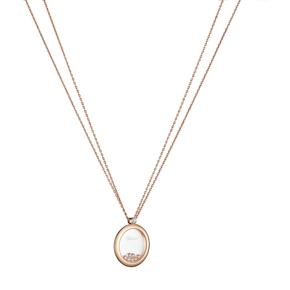 Chopard Happy Diamonds pendant in 18k ethical rose gold with moving diamonds, view 2