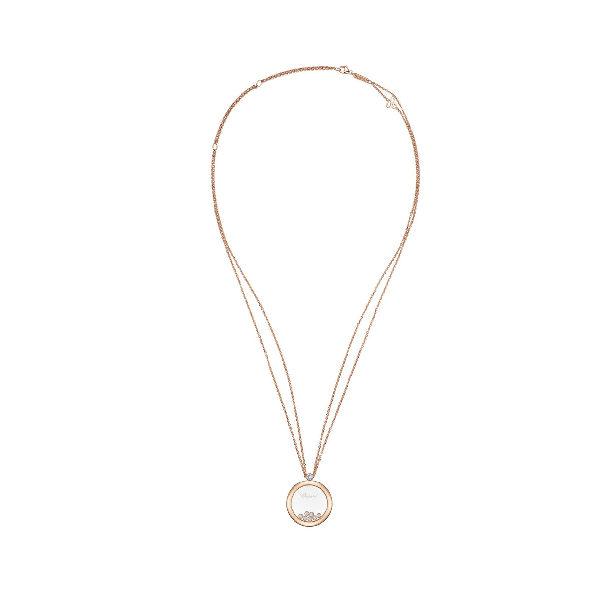 Chopard Happy Diamonds pendant in 18k ethical rose gold with moving diamonds, view 3