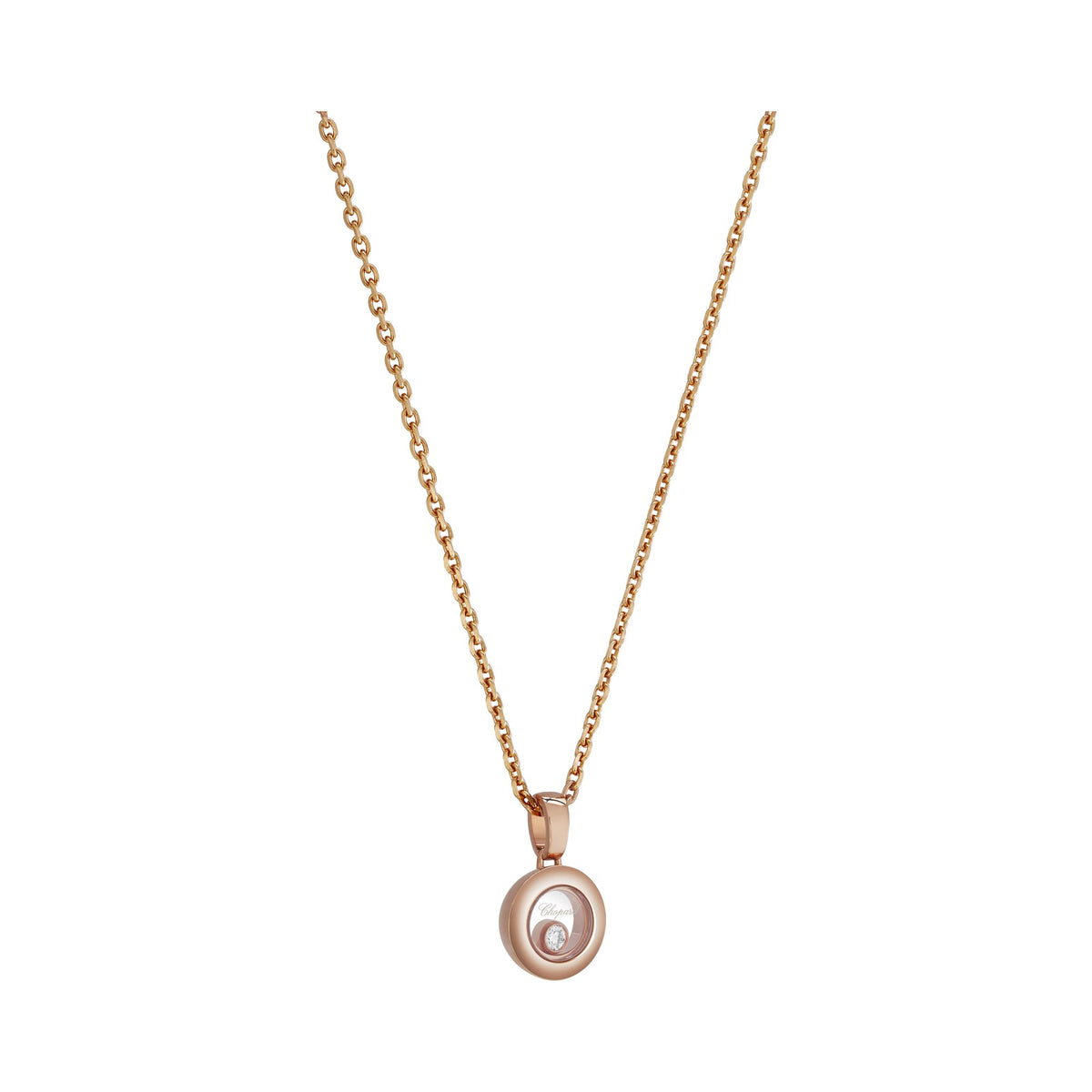 Chopard Happy Diamonds pendant in 18k ethical rose gold with moving diamonds, view 2