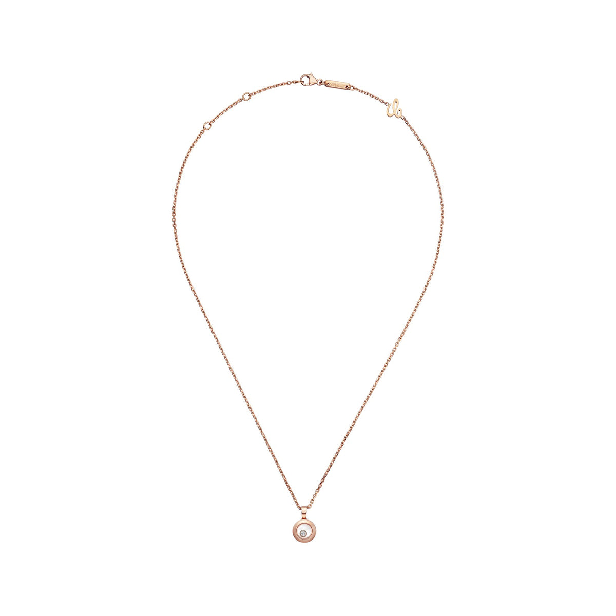 Chopard Happy Diamonds pendant in 18k ethical rose gold with moving diamonds, view 3