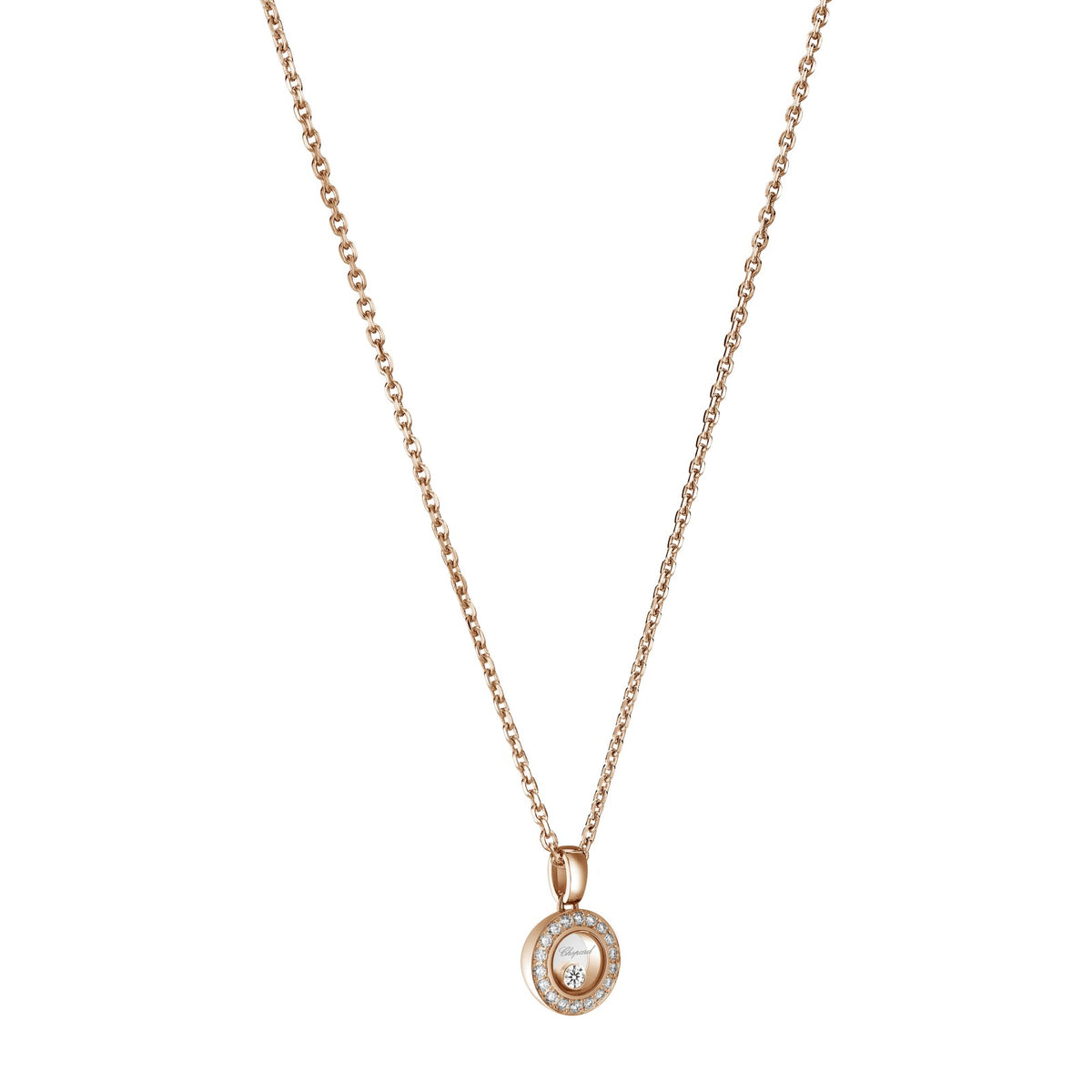 Chopard Happy Diamonds pendant in 18k ethical rose gold with moving diamonds, view 2