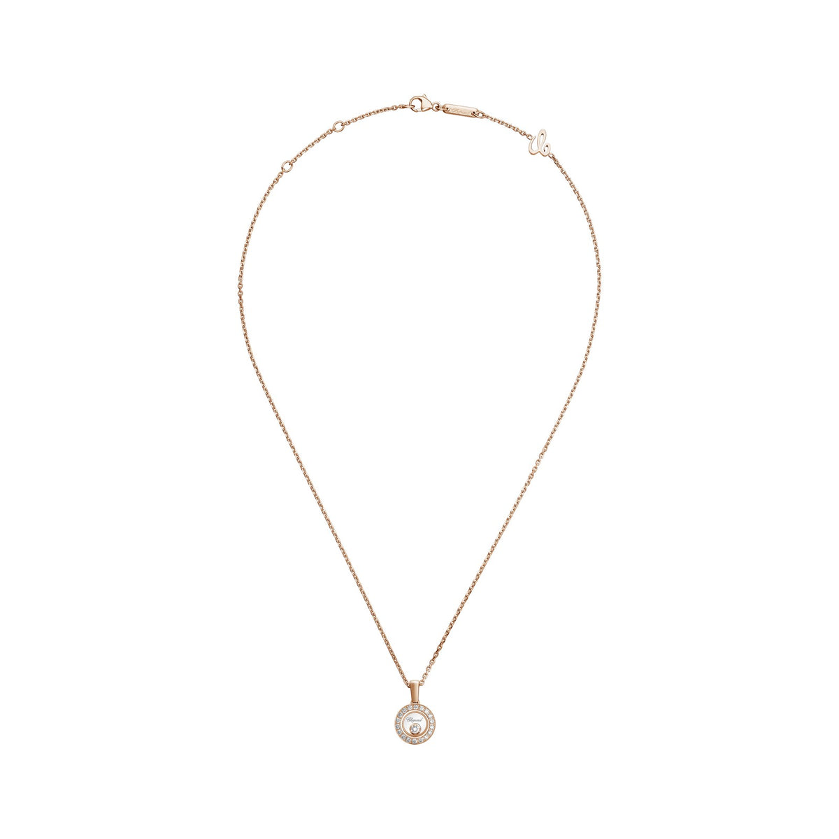 Chopard Happy Diamonds pendant in 18k ethical rose gold with moving diamonds, view 3