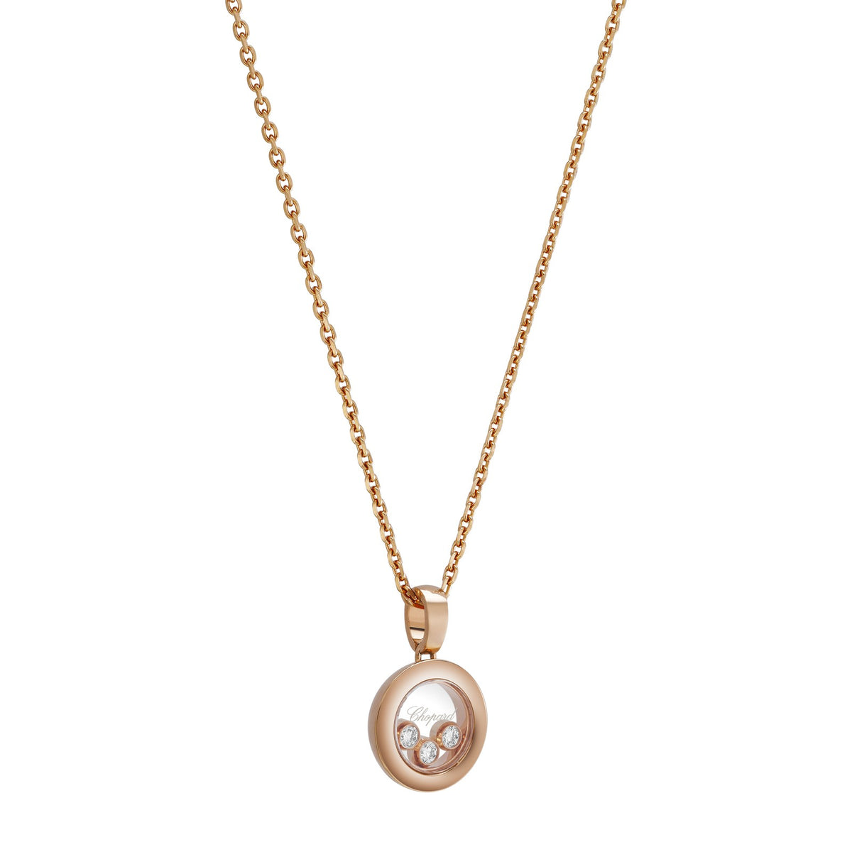 Chopard Happy Diamonds pendant in 18k ethical rose gold with moving diamonds, view 2