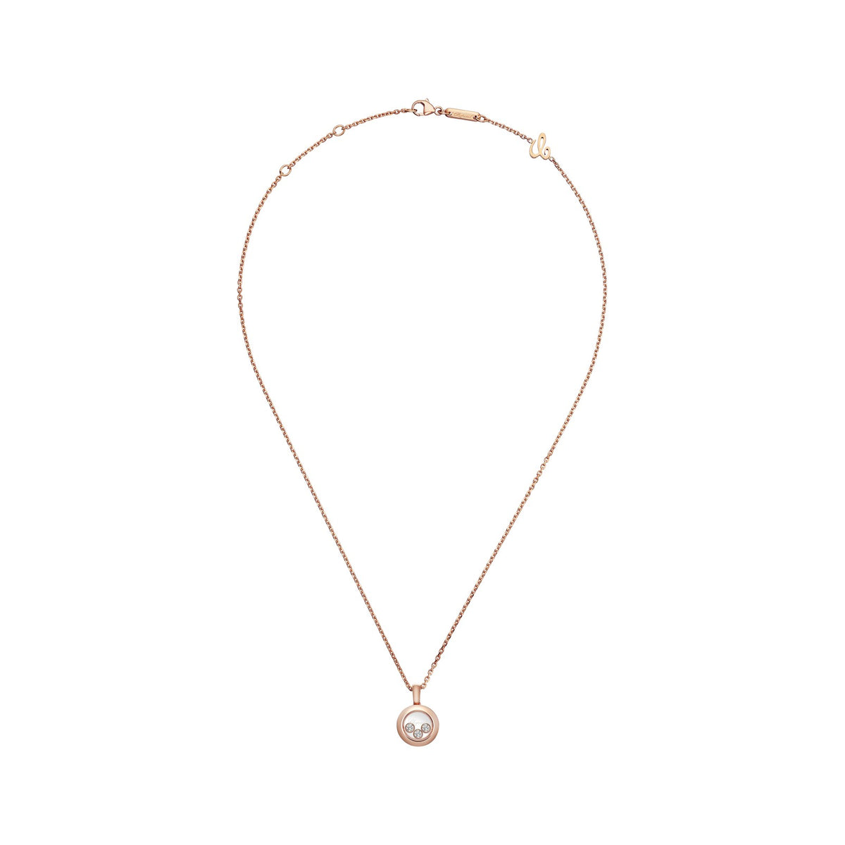 Chopard Happy Diamonds pendant in 18k ethical rose gold with moving diamonds, view 3