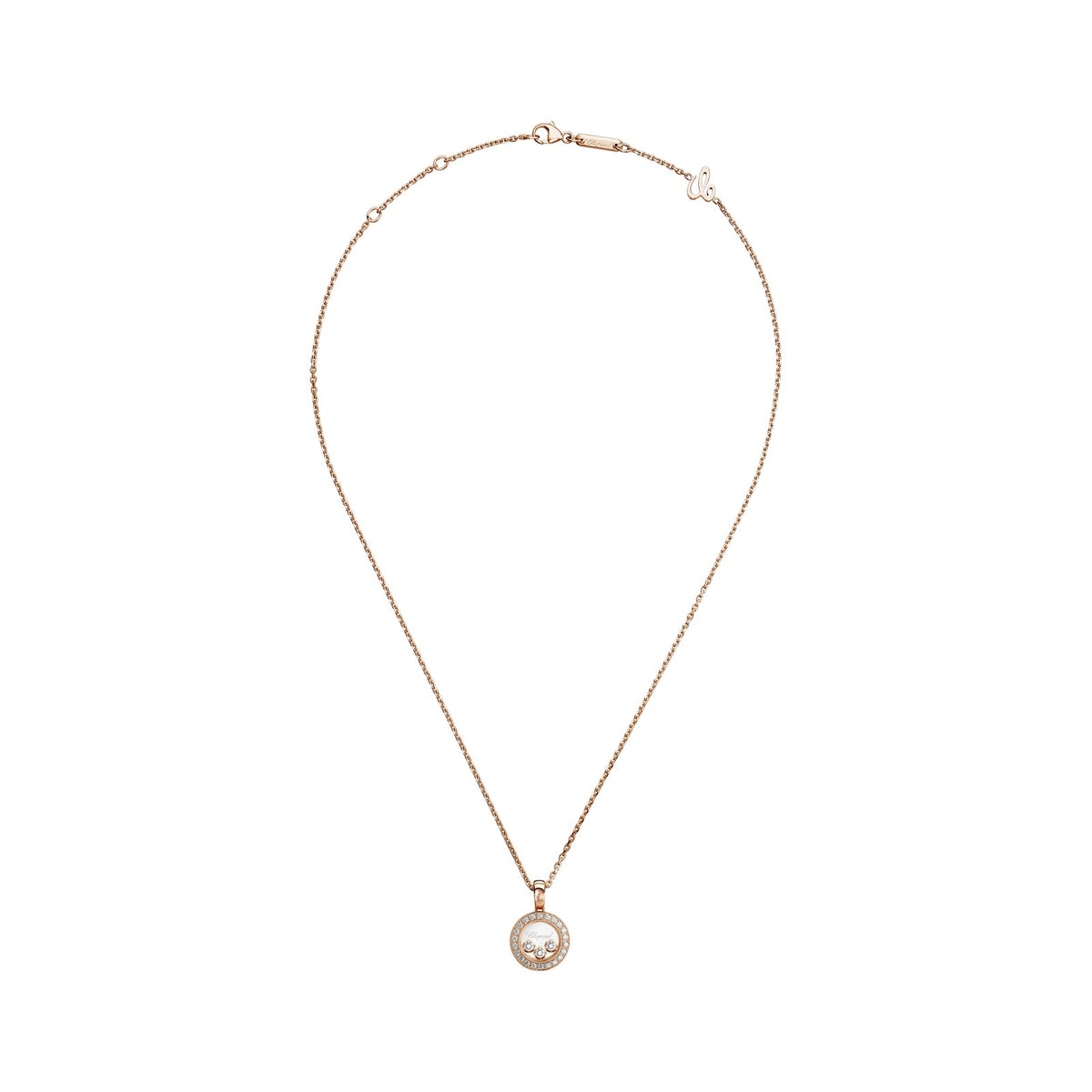 Chopard Happy Diamonds pendant in 18k ethical rose gold with moving diamonds, view 3