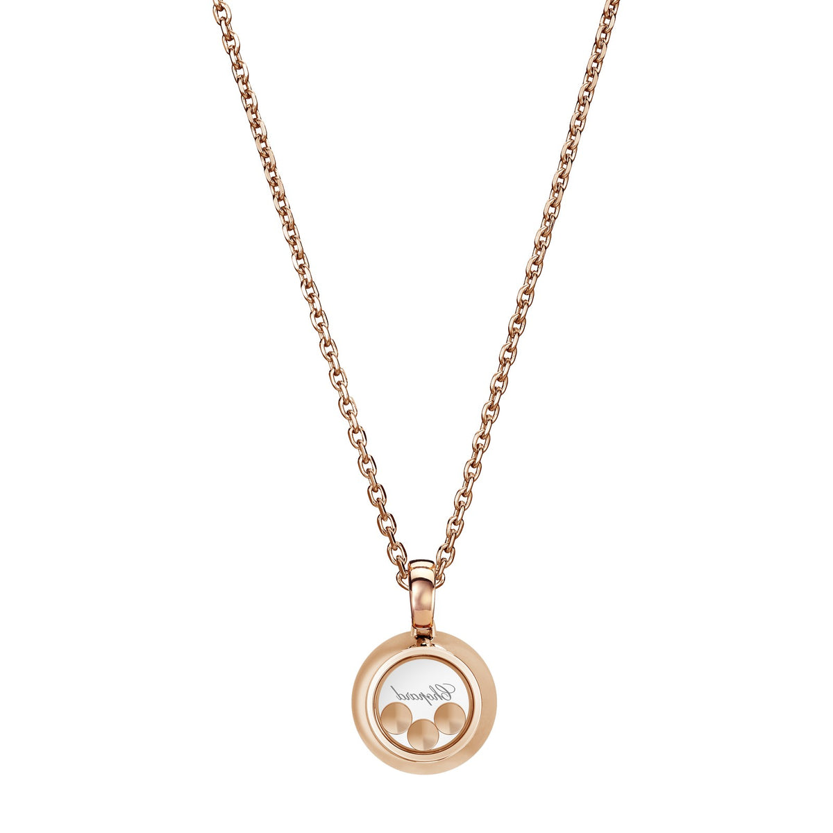 Chopard Happy Diamonds pendant in 18k ethical rose gold with moving diamonds, view 4