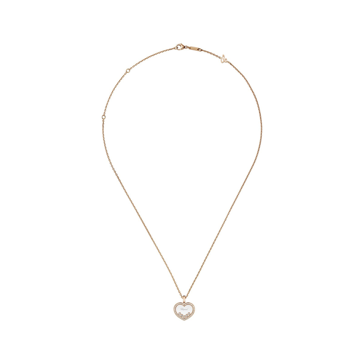 Chopard Happy Diamonds pendant in 18k ethical rose gold with moving diamonds, view 3