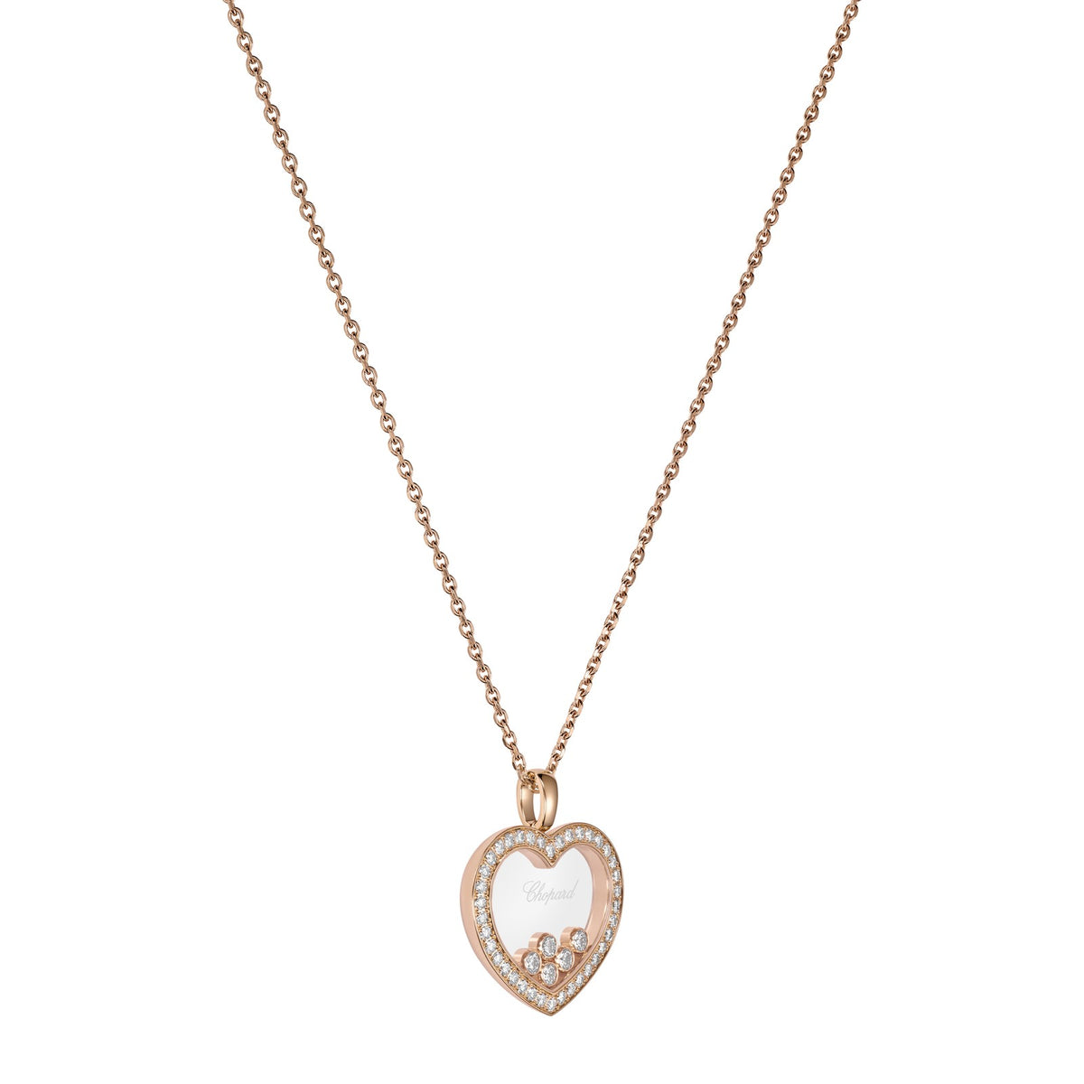 Chopard Happy Diamonds pendant in 18k ethical rose gold with moving diamonds, view 2