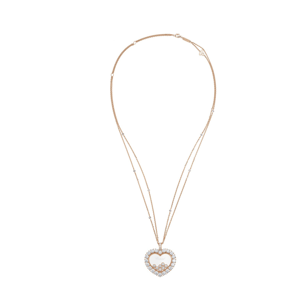 Chopard Happy Diamonds pendant in 18k ethical rose gold with moving diamonds, view 3