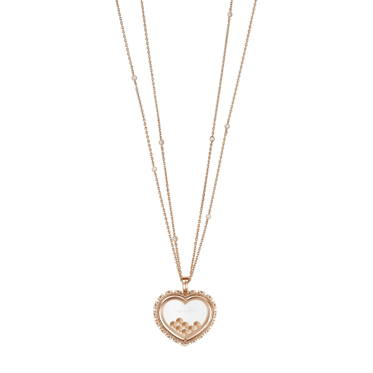 Chopard Happy Diamonds pendant in 18k ethical rose gold with moving diamonds, view 4