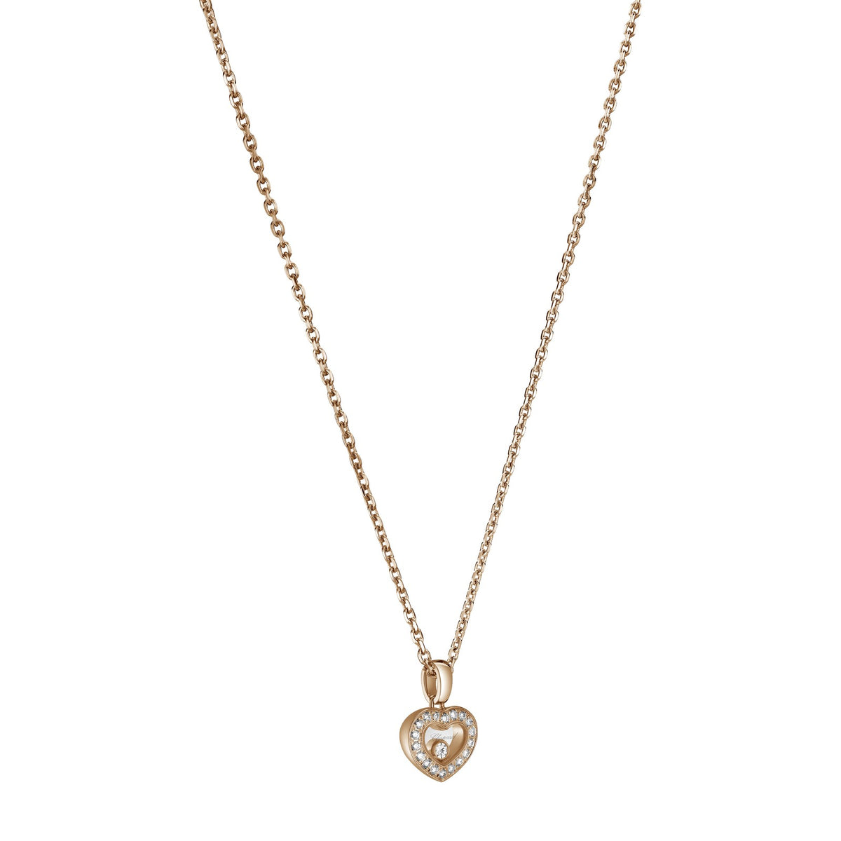 Chopard Happy Diamonds pendant in 18k ethical rose gold with moving diamonds, view 2