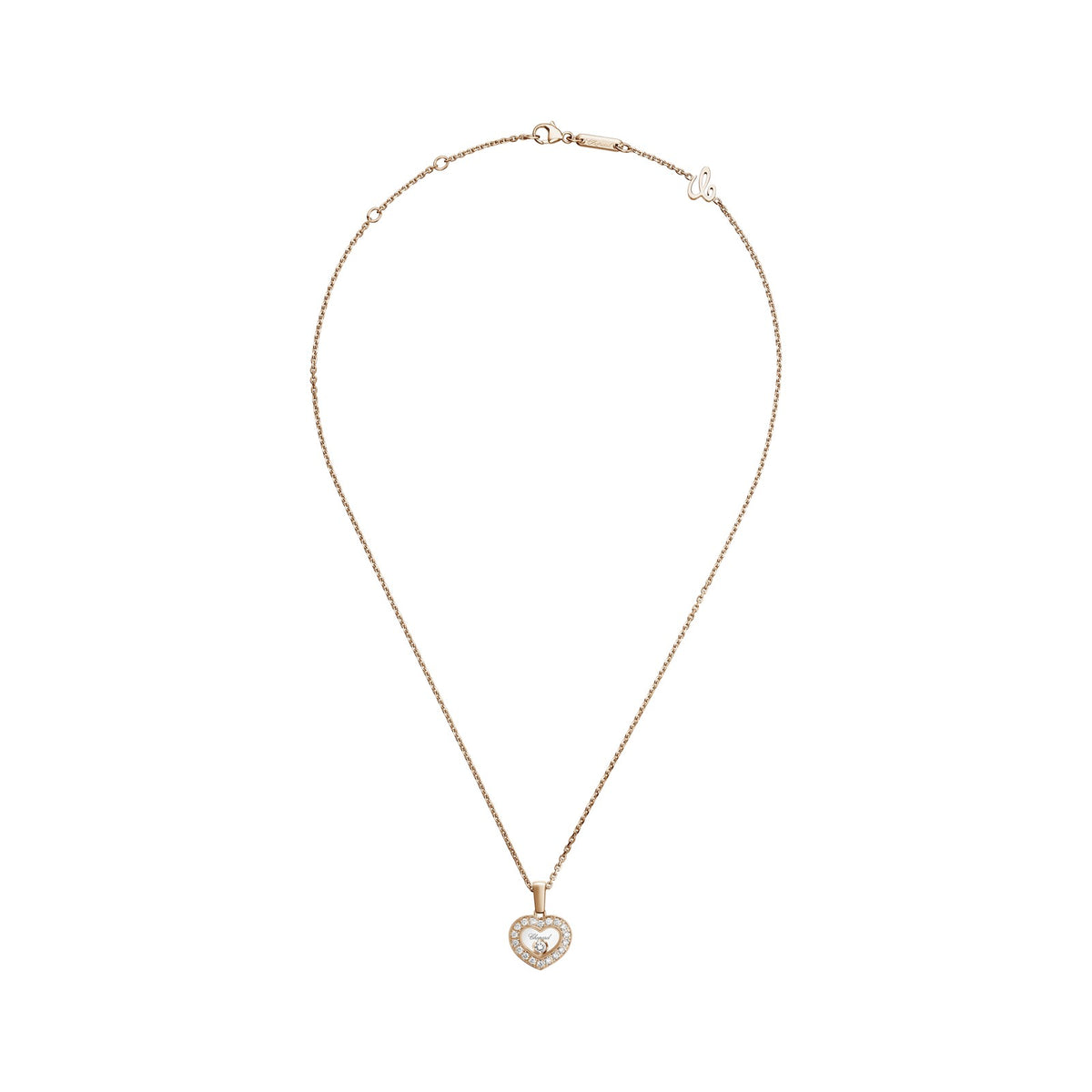 Chopard Happy Diamonds pendant in 18k ethical rose gold with moving diamonds, view 3