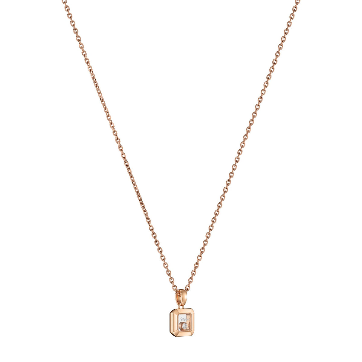 Chopard Happy Diamonds pendant in 18k ethical rose gold with moving diamonds, view 2