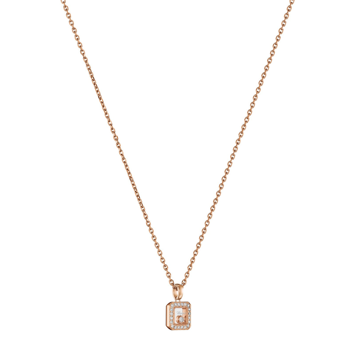 Chopard Happy Diamonds pendant in 18k ethical rose gold with moving diamonds, view 2