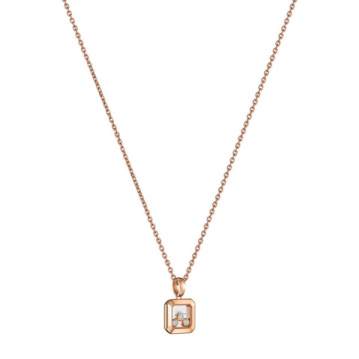 Chopard Happy Diamonds pendant in 18k ethical rose gold with moving diamonds, view 2