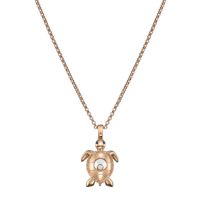 Chopard Happy Diamonds pendant in 18k ethical rose gold with moving diamonds and sapphires