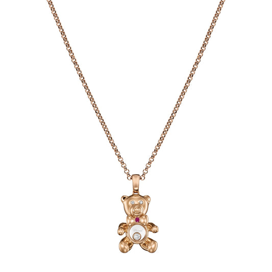 Chopard Happy Diamonds pendant in 18k ethical rose gold with moving diamonds and rubies