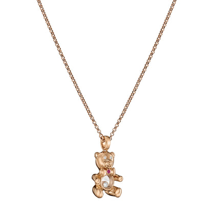 Chopard Happy Diamonds pendant in 18k ethical rose gold with moving diamonds and rubies, view 2