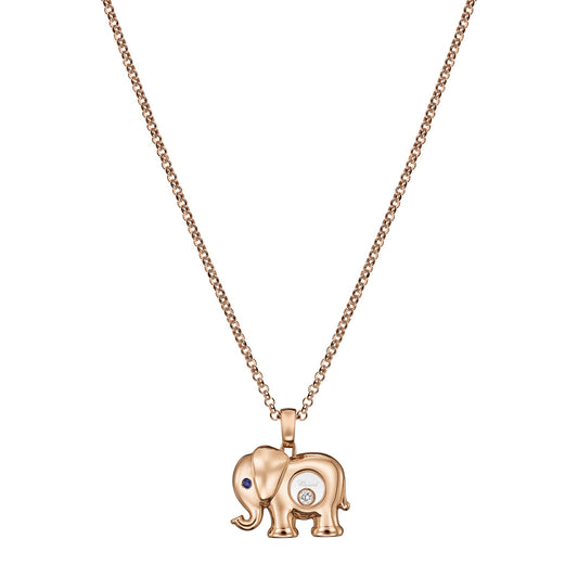 Chopard Happy Diamonds pendant in 18k ethical rose gold with moving diamonds and sapphires