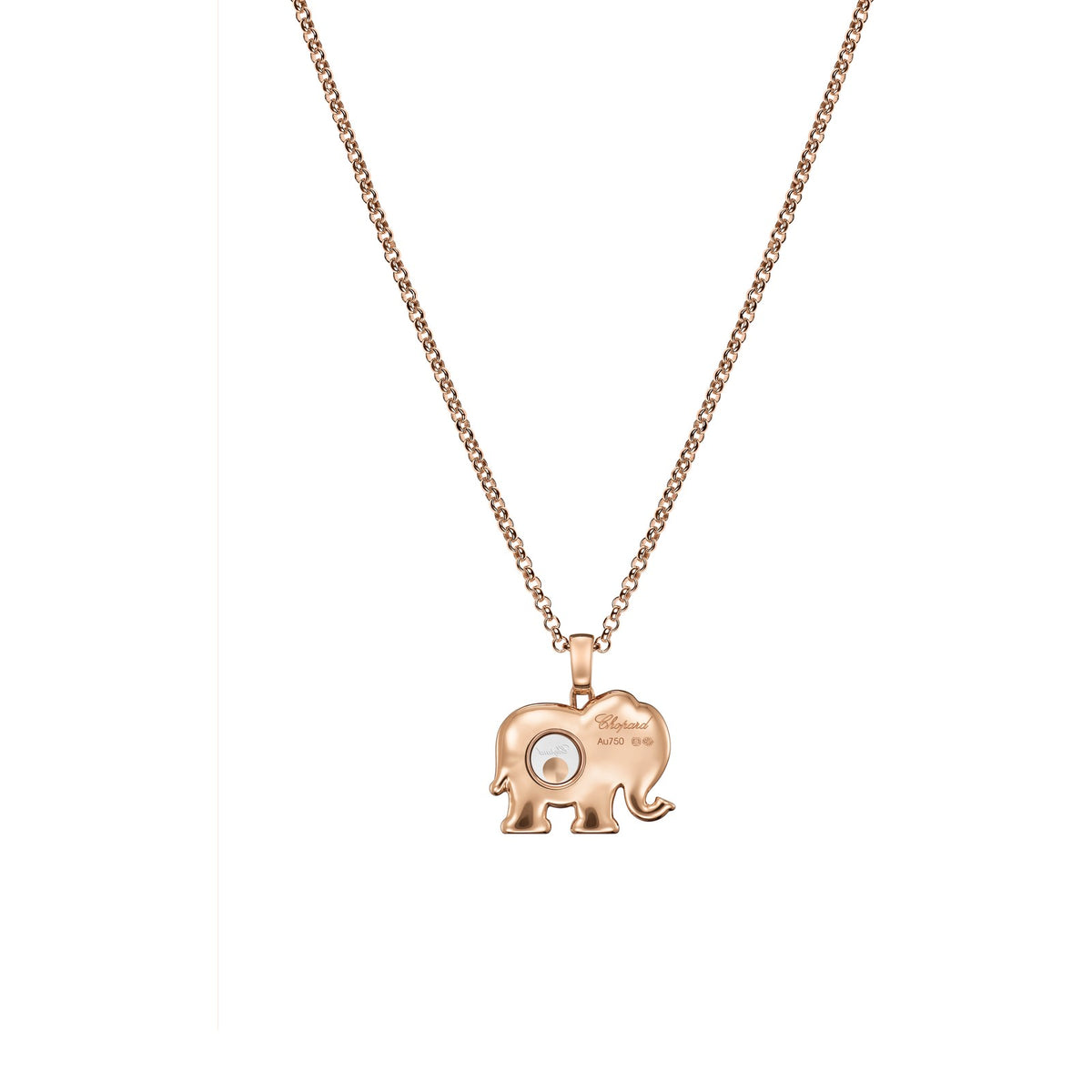 Chopard Happy Diamonds pendant in 18k ethical rose gold with moving diamonds and sapphires, view 4