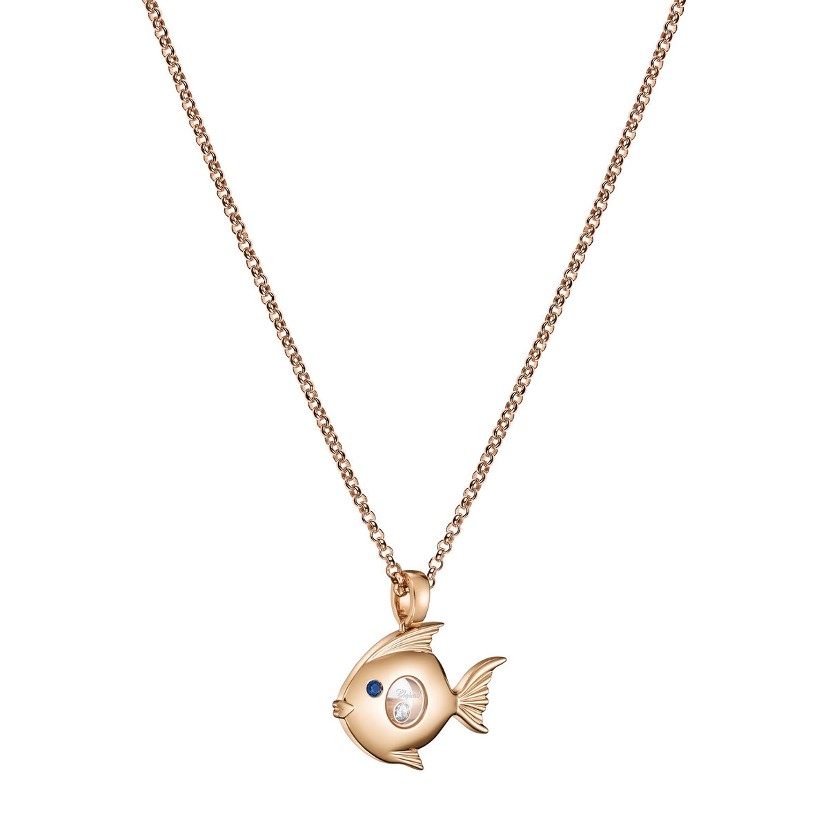 Chopard Happy Diamonds pendant in 18k ethical rose gold with diamonds and sapphires, view 2