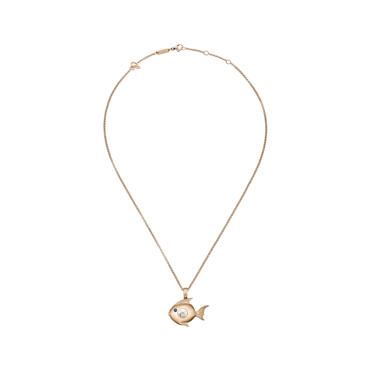 Chopard Happy Diamonds pendant in 18k ethical rose gold with diamonds and sapphires, view 3