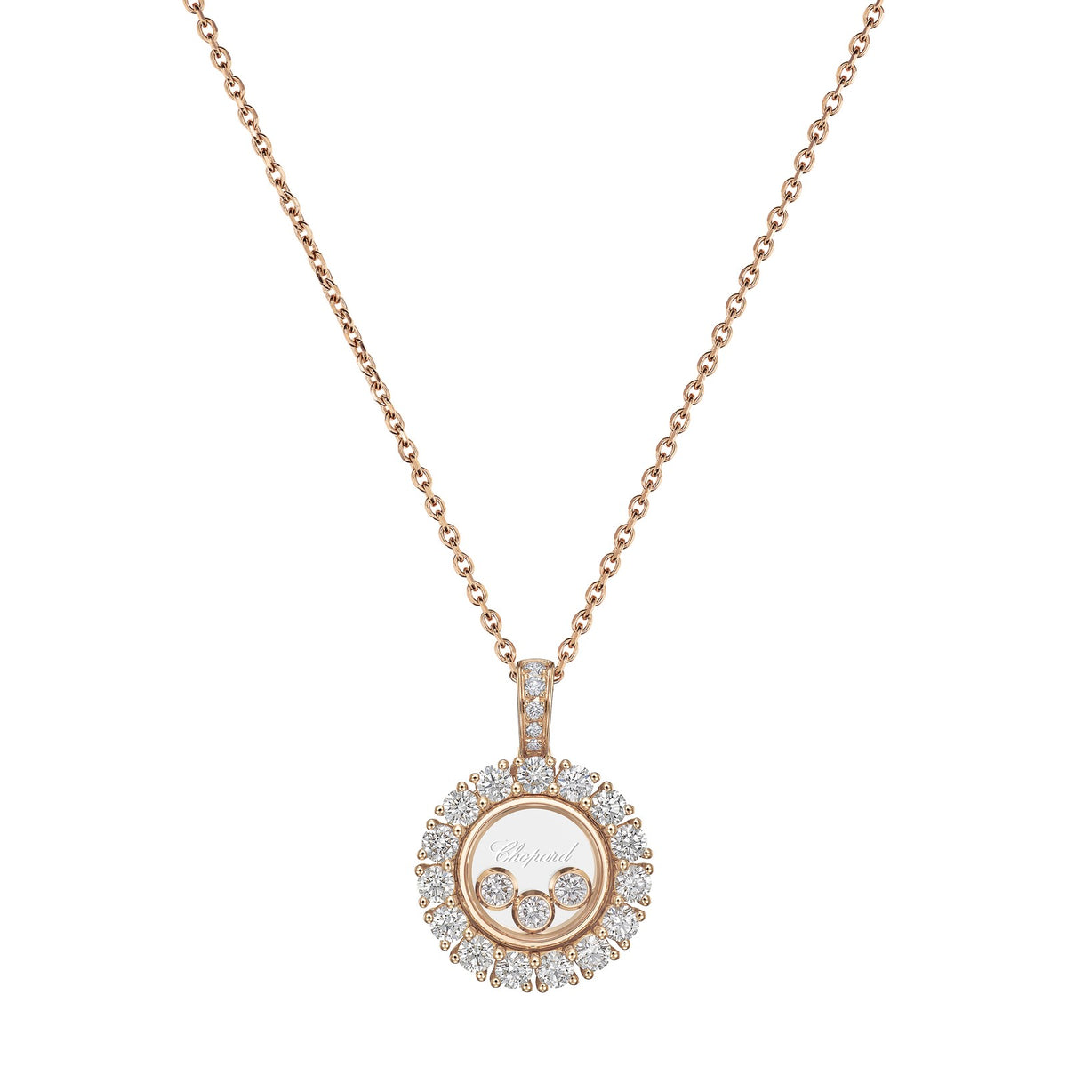 Chopard Happy Diamonds pendant in 18k ethical rose gold with moving diamonds